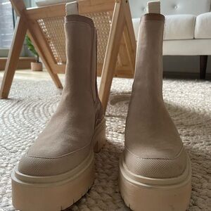 Beige Suede Platform Boots